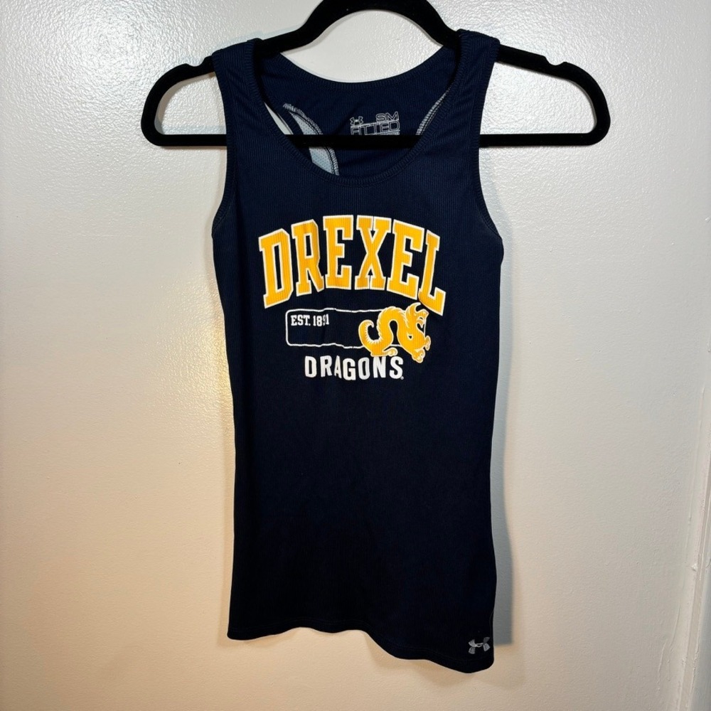 Under Armour Drexel Dragons Tank Top Women Sz SM Navy‎ Blue Ribbed Racerback